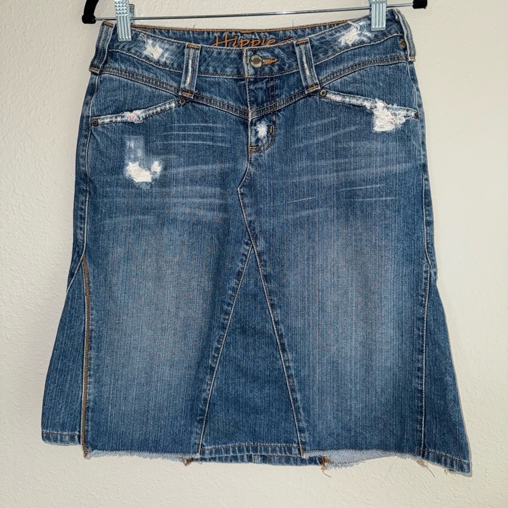 Hippie distressed Jean skirt women’s size small 100% cotton size 5